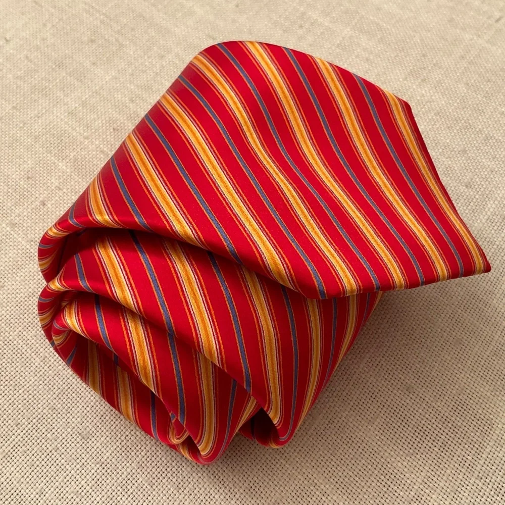 Brioni Silk Tie Striped Red/Yellow/Blue Handmade in Italy NWOT